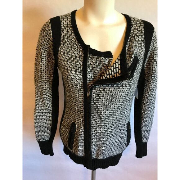 A Pea in the Pod Maternity Black & White Zip-Up Cardigan Sweater, Size Small - Picture 2 of 10